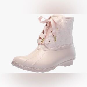 Girls Size 5 Sperry Pink Lace Saltwater Duck Rain Boots